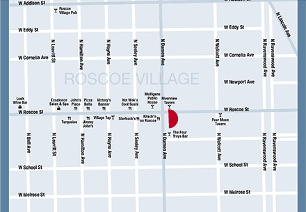 Billboard at South side of Roscoe Street at Damien Avenue